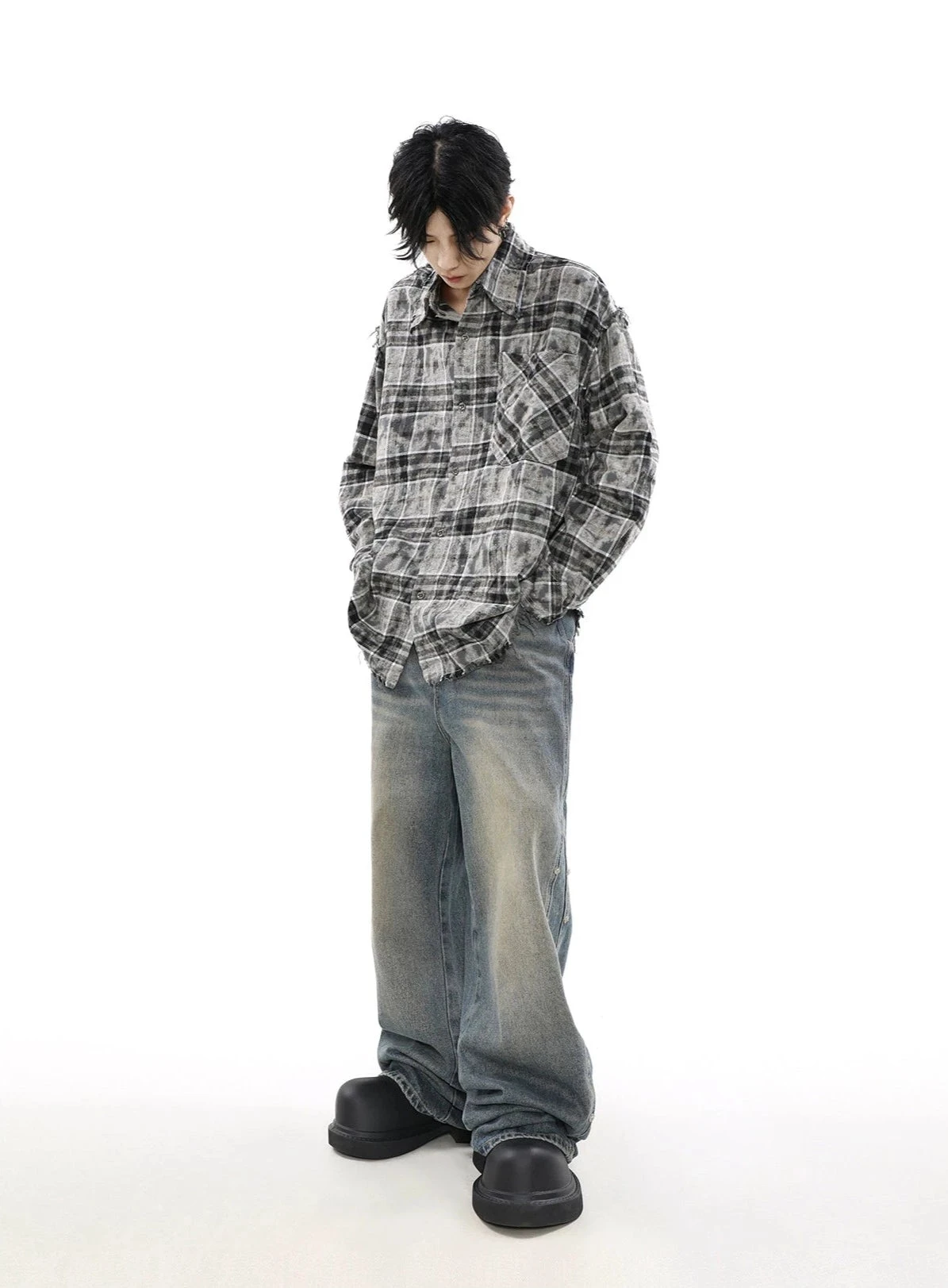 Plaid Tye-Dye Print Flannel Shirt 5 Plaid Tye-Dye Print Flannel Shirt - Image 5