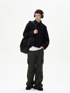 Collared Elastic-Waist Oversized Zip-Up Jacket With Pockets -Modern Wear Shop dc75355c76a20278145f45d01ce9cb27