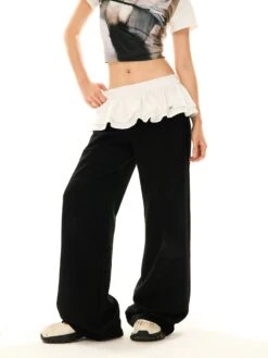 Ruffled Mock Skirt-Over-Pants Velvet Straight Pants -Modern Wear Shop dca3af1a6dacda8706fa6ce720703a06
