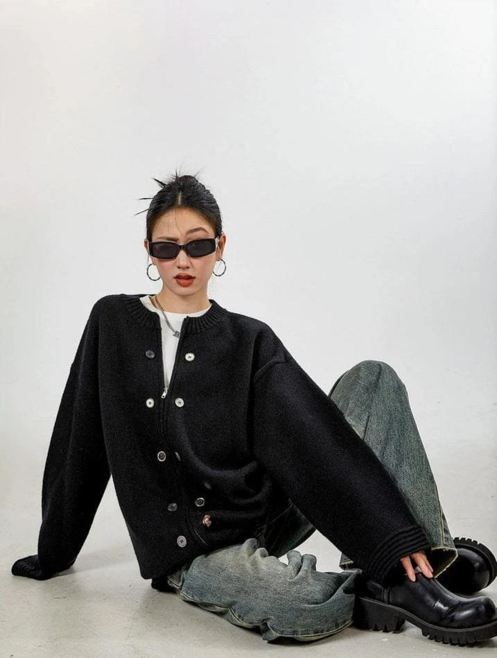 Ribbed Trim Zip-up Cardigan With Button Details 16 Ribbed Trim Zip-up Cardigan With Button Details - Image 16