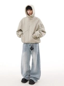 Sherpa-lined Hooded Suede Bomber Jacket -Modern Wear Shop dccbacf2c98852680f165811debd9f32