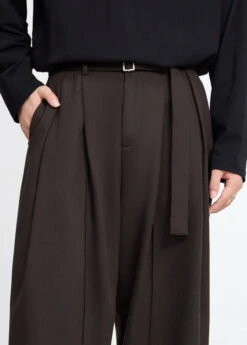 Wide Leg Multi-Pleated Trousers With Belt Detail -Modern Wear Shop dcdc3dce76e4d4f05128e03fc6c9740b