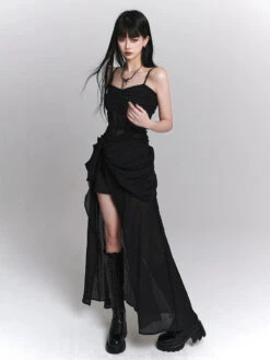 Asymmetrical Mesh Panel Sleeveless Maxi Dress -Modern Wear Shop dd8cf573bf1fefd815e556e2cdb0b1f0