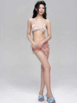 Floral Halter Neck Bikini With Side Tie Sarong -Modern Wear Shop ddb2775958ebdeaea2a042d42c085787