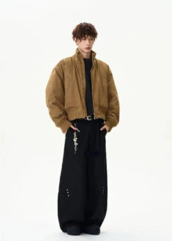 Ribbed Collar Cropped Bomber Flight Jacket -Modern Wear Shop de06d5d059dbd36ef56ebeb9593aea0c