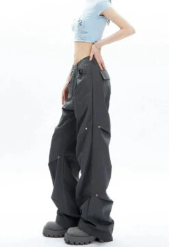 Wide-Leg Button-Detail Cargo Trousers -Modern Wear Shop de270b58e572dd19b29d5aefef4561b4