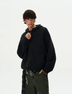 Funnel-Neck Hooded Knit Double-Zip Jacket -Modern Wear Shop de5c661b79417b98b6de9b1f02cb97ba