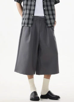 Wide Leg Pleated Tailored Suit Long Bermuda Shorts -Modern Wear Shop dea6ea47dd4b311aa022f9b4c6ac3218