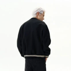 Contrast Ribbed Trim Baseball Jacket -Modern Wear Shop dea85df62e1e2bbfd218e6db774cb2d7