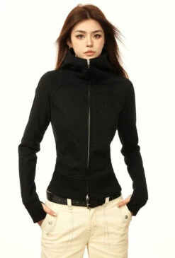 Skinny High Collar Hoodie Zip Jacket -Modern Wear Shop decaae7abea8b0afaad035025fb4133b