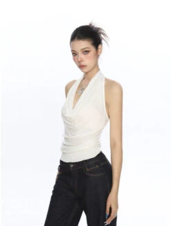 Halter Neck Drape Ribbed Knit Sleeveless Top -Modern Wear Shop defa337d460b3d8443ac015585cfaf9f