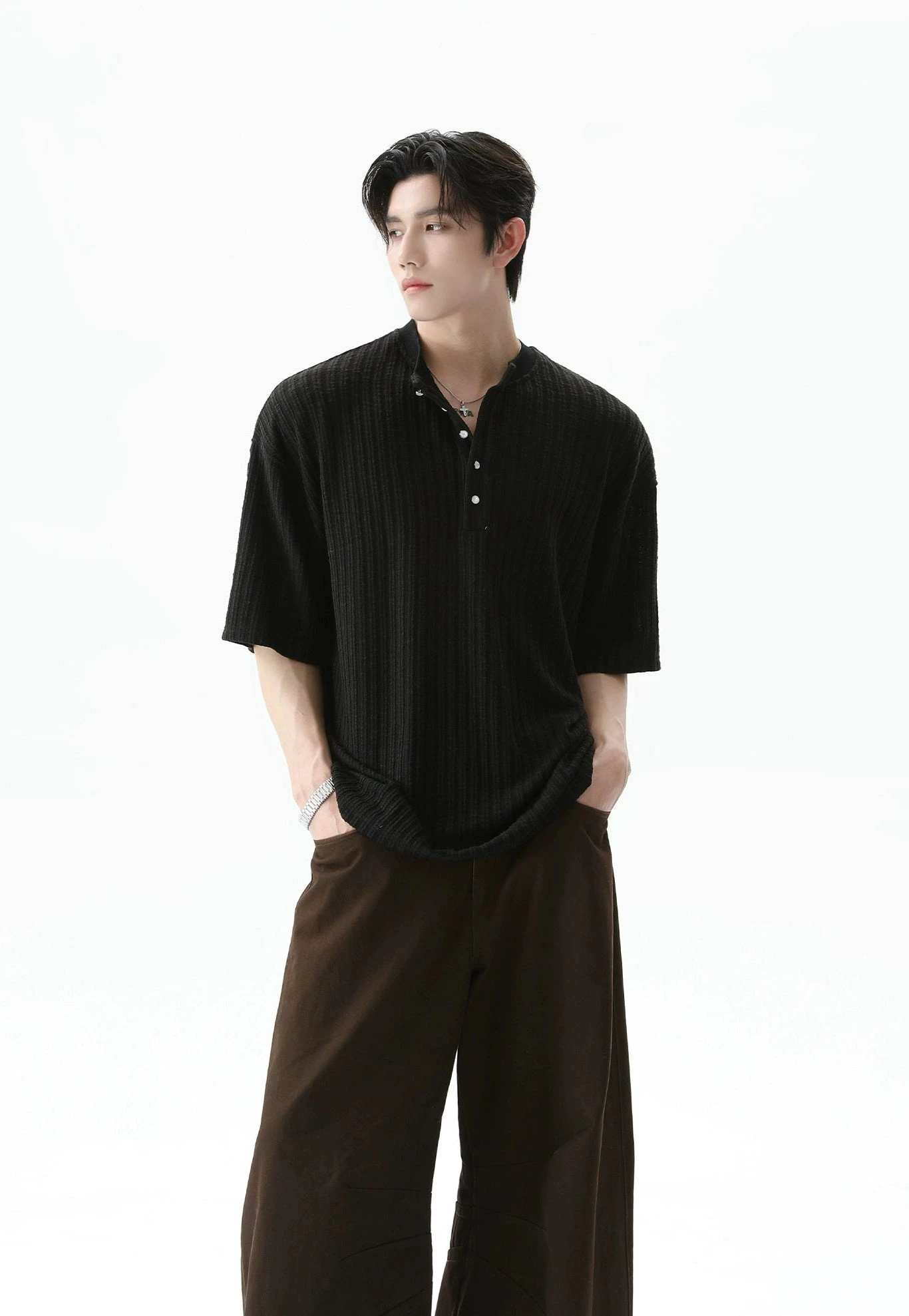 Textured Ribbed Henley Half Sleeve Top 7 Textured Ribbed Henley Half Sleeve Top - Image 7