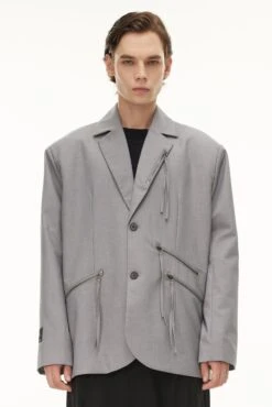 Oversized Single Breasted Blazer With Tassel Zip Details