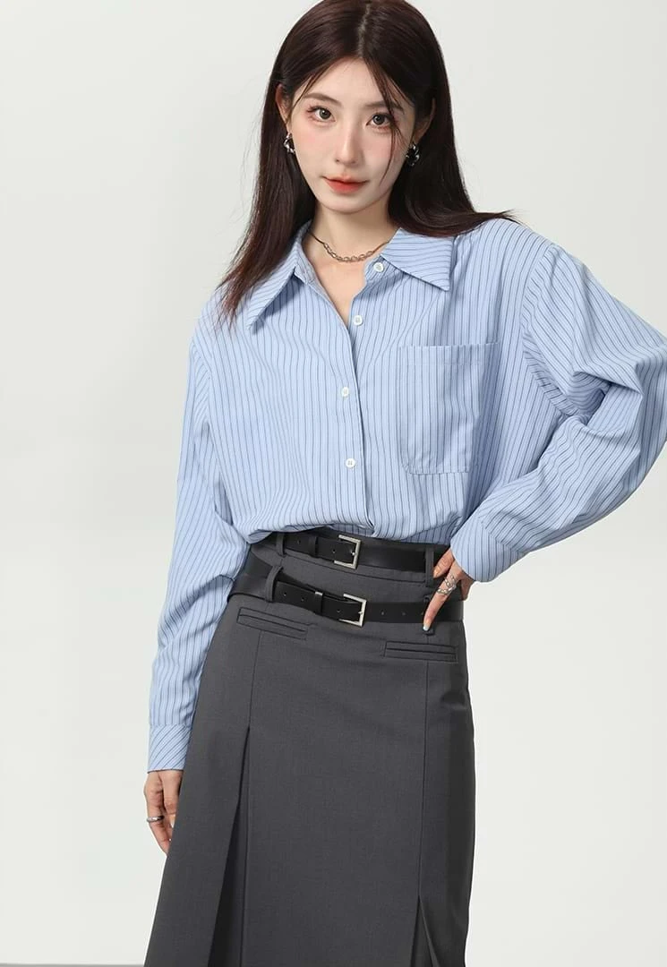 Slim Pinstripe Pocketed Button Shirt 2 Slim Pinstripe Pocketed Button Shirt - Image 2
