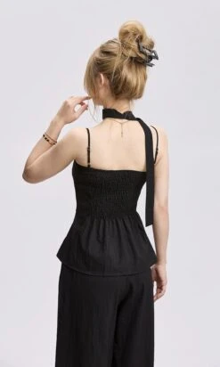 Adjustable Strap Ruched Top With Side Slit And Wide Leg Pleated Pants Two-Piece Set -Modern Wear Shop dfb019f05401b7b875ae2a66f3992db1