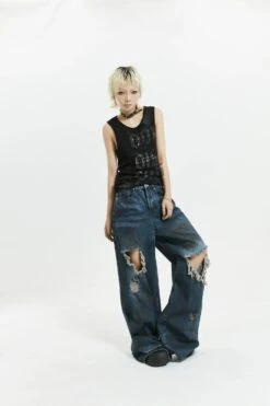 Wide-Leg Distressed Knee-Blown Denim Jeans -Modern Wear Shop dfc7fe35c2f5568eedb31d83cfd191a2