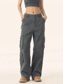 Straight Leg Utility Cargo Pants With Multiple Flap Pockets -Modern Wear Shop dff025ef46de32d661d1965fcc1fbbef
