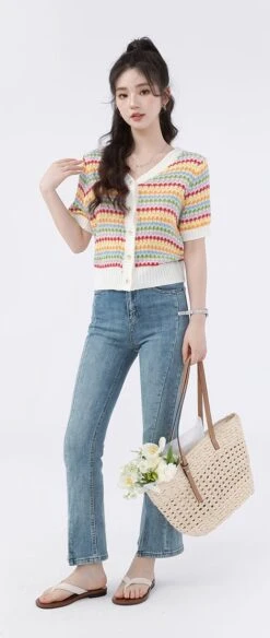 Stripe Cropped Ribbed Hem Cardigan -Modern Wear Shop e0323465bd0932ef1770b109a3655d92