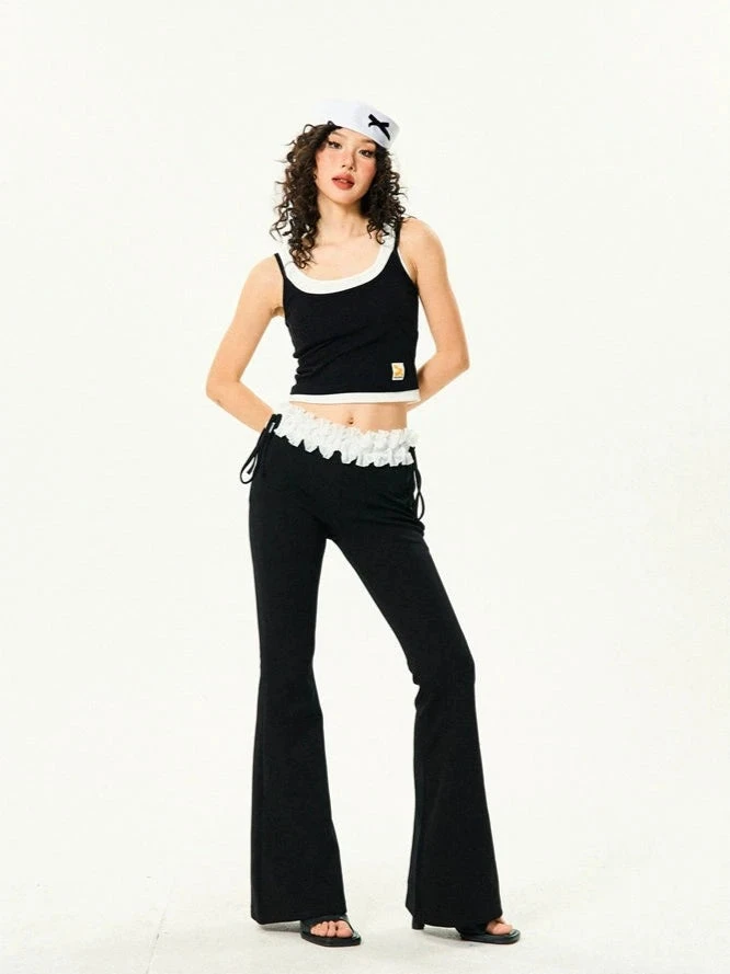 Ruffle Trim Flared Elastic Waist Pants 10 Ruffle Trim Flared Elastic Waist Pants - Image 10