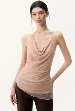 Sheer Lace Low Cowl-Neck Halter Top -Modern Wear Shop e0acf5677e234843aee8ede60f7308fa