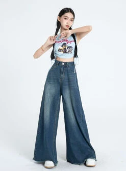 Distressed Hem Extra Wide Leg Jeans -Modern Wear Shop e0b1a7c54a150596e94db833cd688123