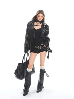 Studded Faux Leather Biker Jacket With Belted Hem And Zipper Details 21 Studded Faux Leather Biker Jacket With Belted Hem And Zipper Details -Modern Wear Shop e0b93be9aef63c5ba65259af5fed9e6a