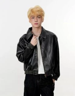 Mid Crop Faux Leather Zip Jacket With Elastic Hem And Cuffs -Modern Wear Shop e0bb3c2316bf413ce9283ec6df811a31