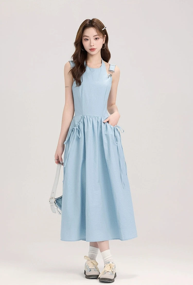 Sleeveless Midi Dress With Bow Tie Pockets 2 Sleeveless Midi Dress With Bow Tie Pockets - Image 2