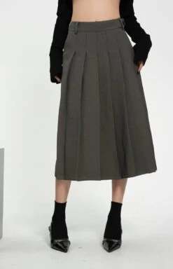 Front Pleated Midi Skirt With Back Slit And Belt Loops -Modern Wear Shop e142c71aba65a115645255f0dd4300c3