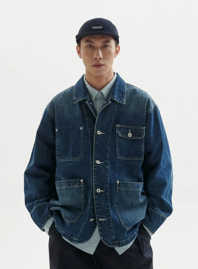 Vintage Washed Denim Jacket With Multi Pockets 1 Vintage Washed Denim Jacket With Multi Pockets