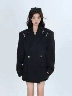 Oversized Blazer With Silver Metal Accents Brooch Details 8 Oversized Blazer With Silver Metal Accents Brooch Details -Modern Wear Shop e1a421361c1eeca570228220ab98c07f
