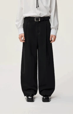 Straight Leg Pleated Trousers With Button Waist And Belt Loops -Modern Wear Shop e1a545d45c6b54b460f69c924510b69a