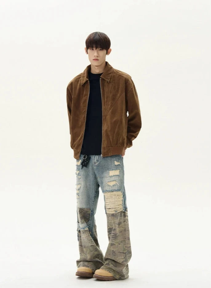 Suede Bomber Jacket With Collar Rings Detail 8 Suede Bomber Jacket With Collar Rings Detail - Image 8