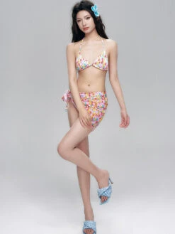 Floral Halter Neck Bikini With Side Tie Sarong -Modern Wear Shop e20fb079d53501a118d392daa9ac118d