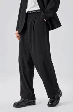 Ribbed Textured Blazer And Wide-Leg Trousers Two-Piece Set -Modern Wear Shop e21700c4c92644a74c519183a71939f8