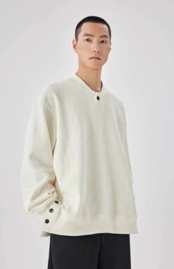 Textured Stripe Ribbed Trim Sweater With Button Details -Modern Wear Shop e22d5f950e069e1e38193b7d727ae032