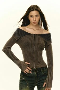 Off-Shoulder Ribbed Gradient Knit Zip-up Sweater 17 Off-Shoulder Ribbed Gradient Knit Zip-up Sweater -Modern Wear Shop e2374de68d85c2cec6a50402a0263926