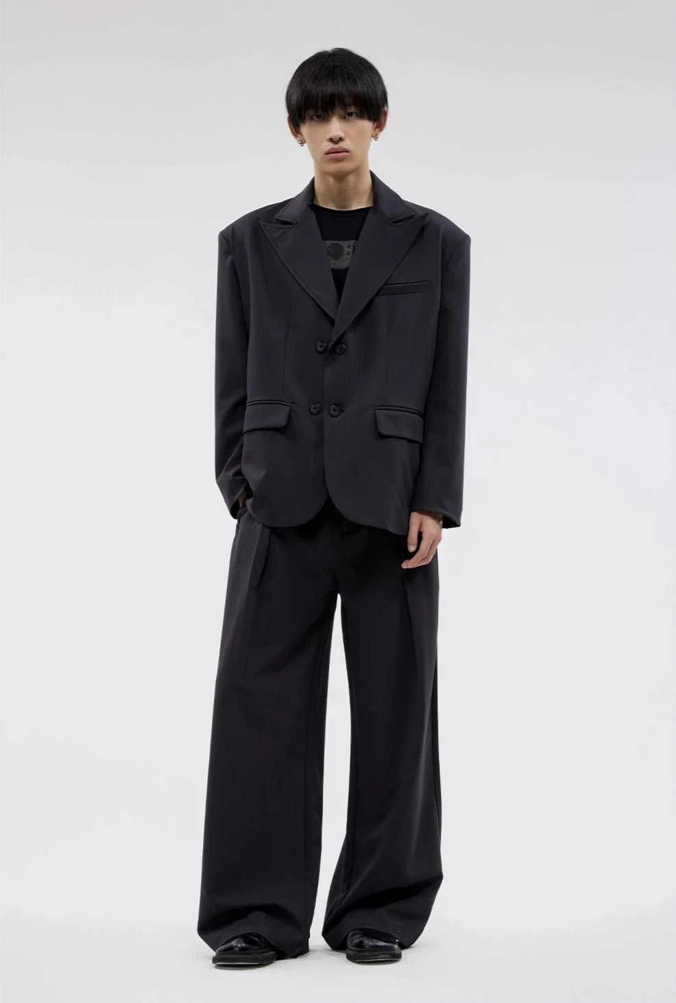 Boxy Wide-Fit Single Breasted Blazer Stripe-Textured Jacket 3 Boxy Wide-Fit Single Breasted Blazer Stripe-Textured Jacket - Image 3