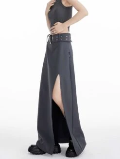 High Slit Maxi Skirt With Belt -Modern Wear Shop e26ab8e1d7c7cc5f6af359e1e7215ffd