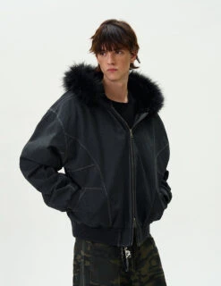 Contrast Stitch Oversized Faux Fur Hooded Bomber Jacket -Modern Wear Shop e29533a22d16cbfdf16b7c422dd5a1c4