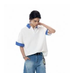 Contrast Plaid Collar Short Sleeve Polo Shirt -Modern Wear Shop e29c0ac4f39152ba98d9ddf1106b00fb