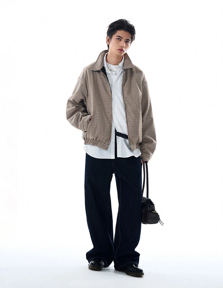 Oversized Houndstooth Reversible Zip Jacket With Elastic Trim 7 Oversized Houndstooth Reversible Zip Jacket With Elastic Trim - Image 7