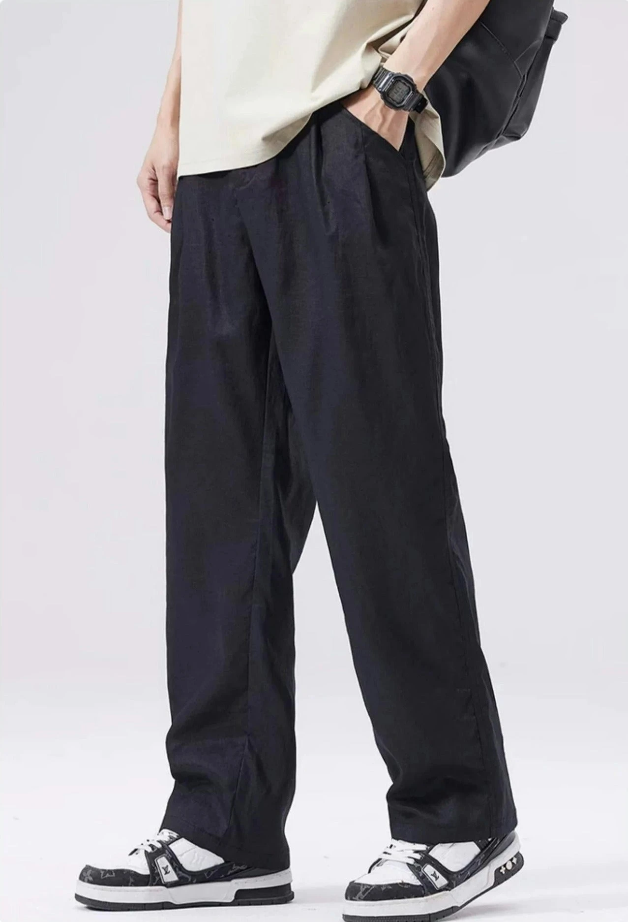 Straight Fit Elastic Waist Linen Trousers 4 Straight Fit Elastic Waist Linen Trousers - Image 4