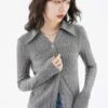 Ribbed Button Long Sleeve Top