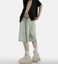 Zipper Detail Knee-Length Faded Denim Shorts -Modern Wear Shop e382f4c9b1f43d9b480549369d232ab8