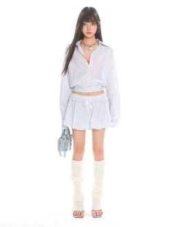 Striped Button-Up Long Sleeve Shirt And Elastic Waist Mini Skirt Two-Piece Set 18 Striped Button-Up Long Sleeve Shirt And Elastic Waist Mini Skirt Two-Piece Set -Modern Wear Shop e3cc72b5a3b82eb6e7b330e9e7830f4c