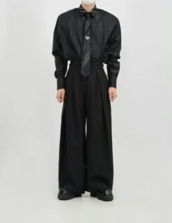 Wide Leg Pleated Palazzo Trousers With Belt Detail -Modern Wear Shop e3e2185567446099935b4a83dc5bed2e