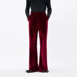 Straight Leg Semi-Flare Velvet Trousers