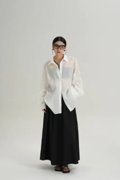 Sheer Wave Texture Long Sleeve Button Top -Modern Wear Shop e41d9546de2cbcfa2a5daf4679f3ad45