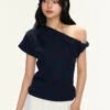 Asymmetric One Shoulder Ribbed Knit Top